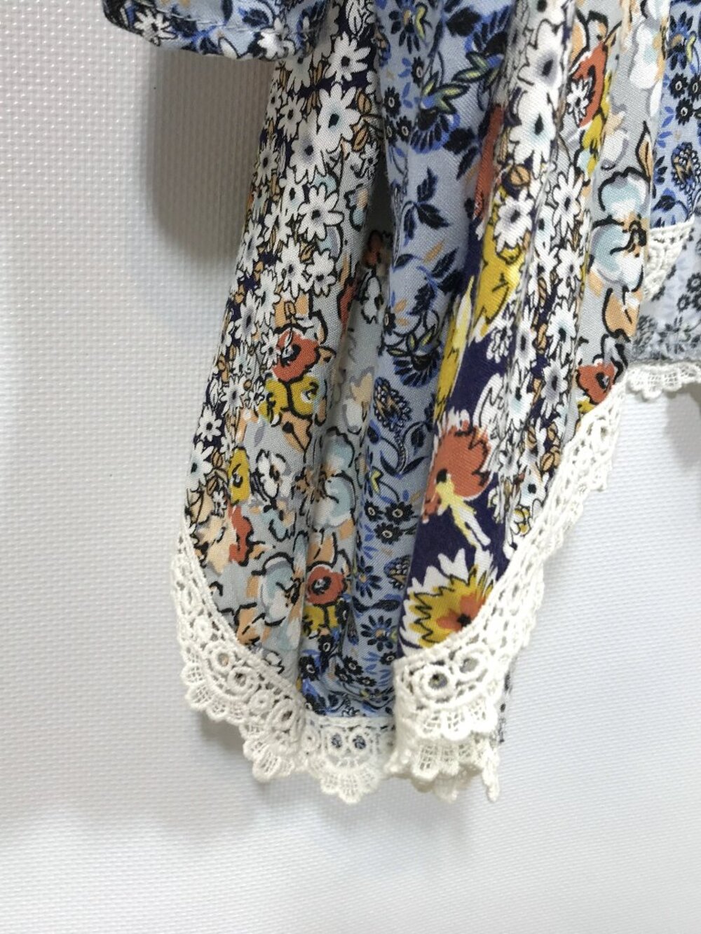 Ruffle Bell Sleeve Floral Duster Kimono Navy Blue Multicolor Sz L Jade by Jane - Picture 3 of 12